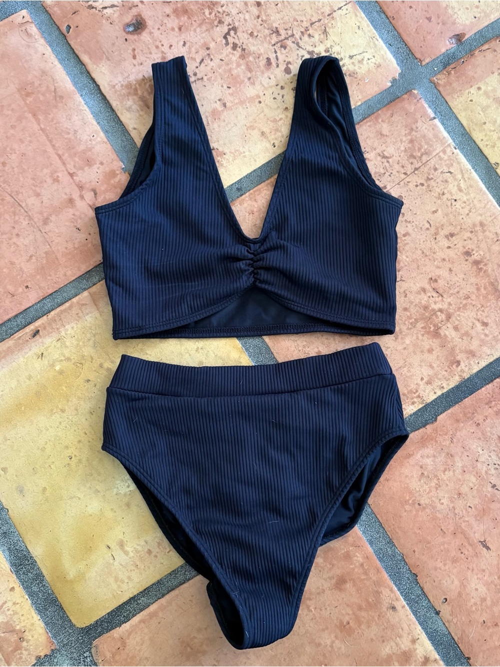 Black Ribbed Bikini Set - Picture 1 of 2